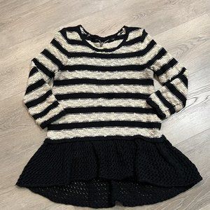 Knitted Knotted Anthropologie Peplum Sweater Stripe‎ Black White Size XSmall XS